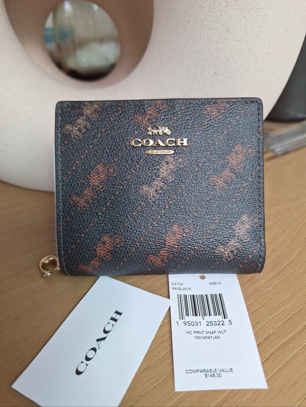 NWT COACH Snap Wallet In Canvas Leather With Horse And Carriage Print C4104